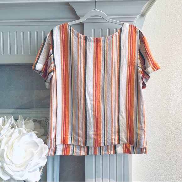 A NEW DAY LINEN STRIPED TUNIC TOP SUMMER STRIPED CROPPED TOP - Picture 2 of 13